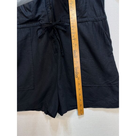 Calvin Klein Women's Linen Shorts Romper Tie Waist Size 12 Black Short Sleeve - Picture 5 of 8